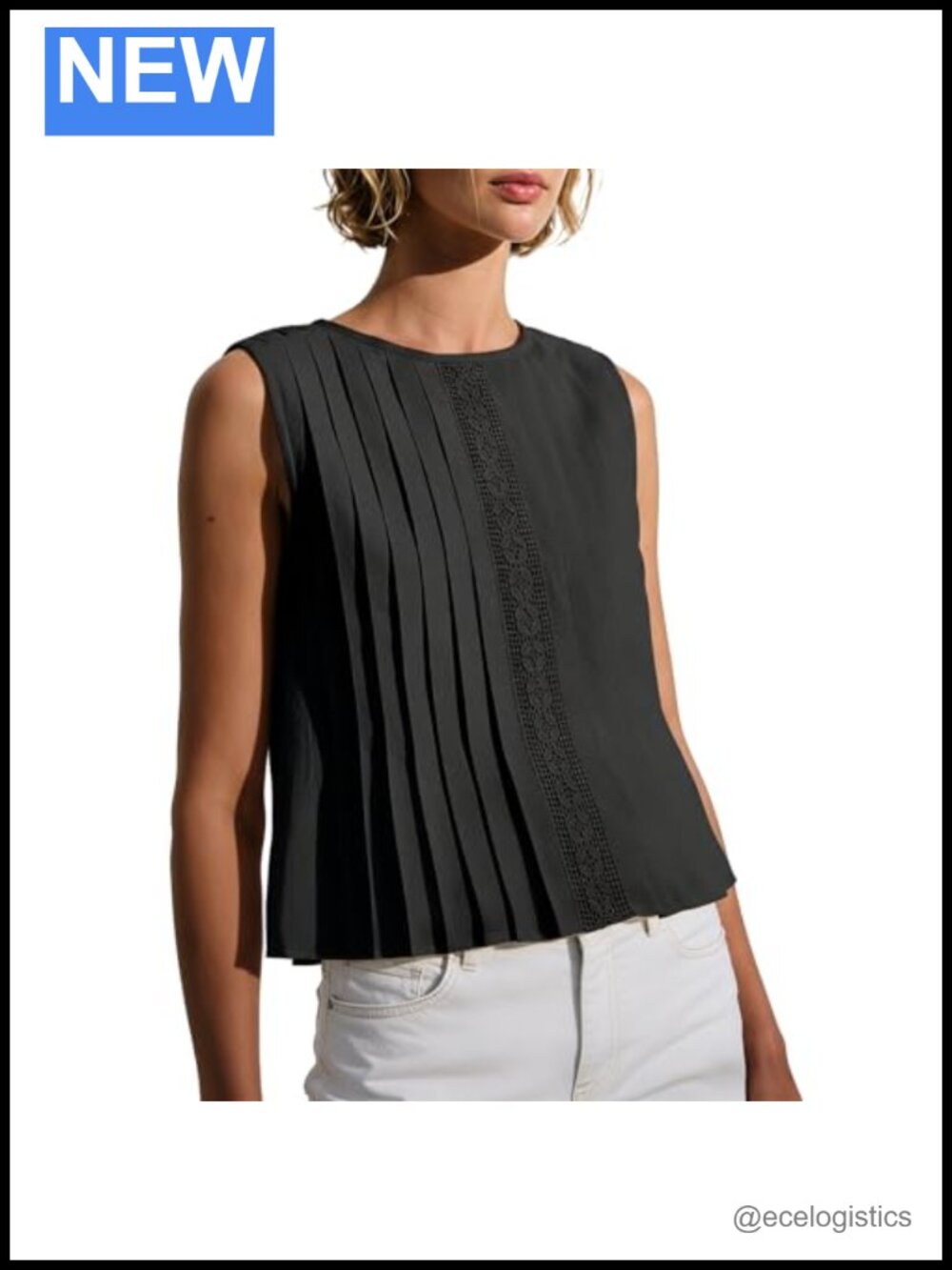 Women's Pleated Babydoll Tank Top Sleeveless Flowy Rayon Spandex